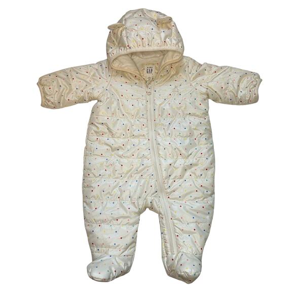 Baby GAP Puffer Snowsuit Bunting 0-3 Months Polka Dot Bear Ear Hood - Picture 1 of 5